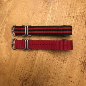 2 Crown and Buckle NATO Watch Strap Pack 20mm. Solid Red + Red/Black Striped.